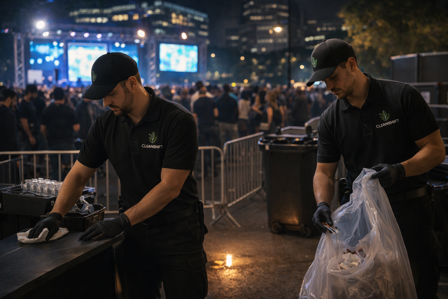 CleanShift crew working during live nighttime activation